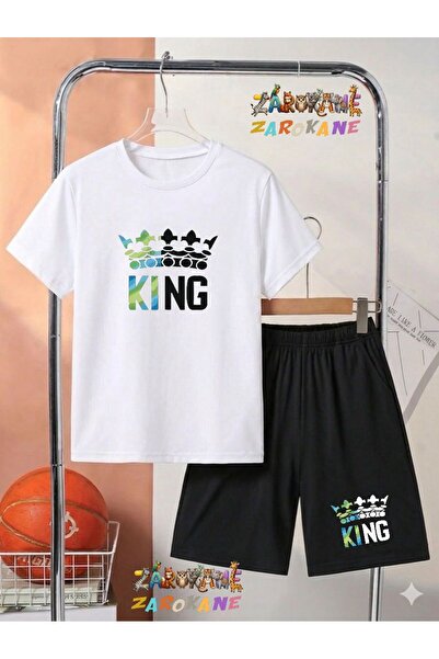 ZAROKANE Crowned Colorful King Printed Top and Shorts/T-Shirt Summer Children...