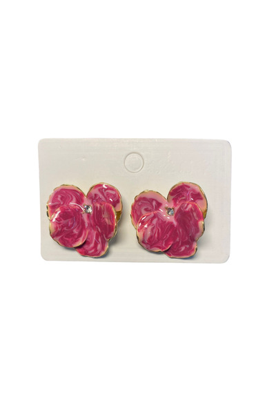 Zalaid Cercei de dama eleganti in forma de floare roz marmorat cu margini aur...