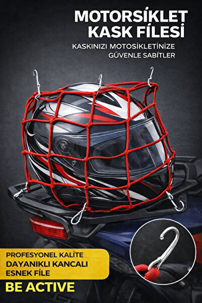 BE ACTİVE Motorsiklet Kask Filesi Kancalı Kırmızı