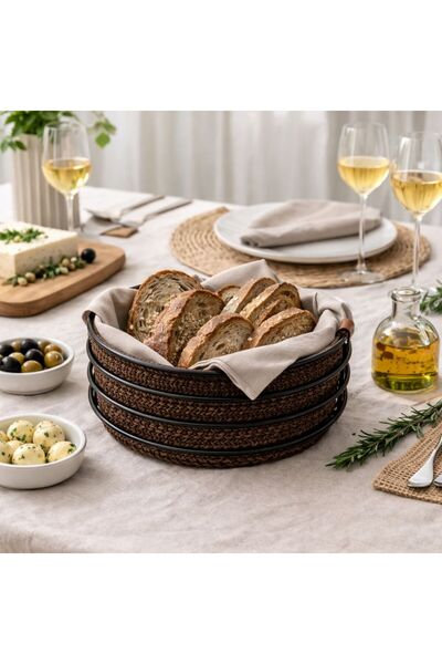 LEYA HOME Round Brown Luxury Wicker Knitted Bread Basket 10X21
