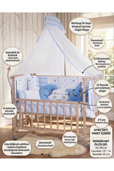 ÖYKÜ BEBEK DUNYASI Anne Yanı 60x120 Cm Doğal Ahşap Sallanır Sabitlenir Full U...