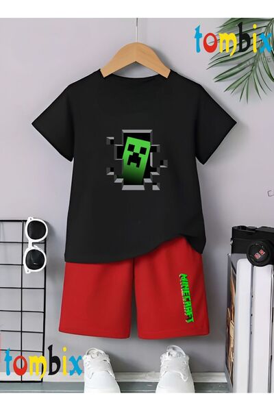 tombix Green Shape Printed T-Shirt Shorts Summer Children's Set