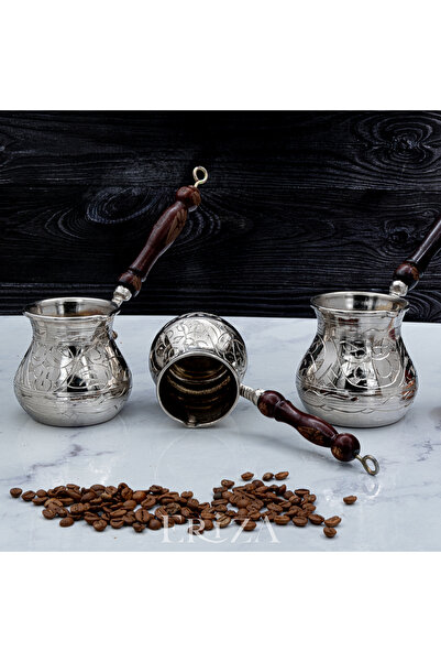 ERİZA Gaziantep Style Handmade Carved Embroidered Pewter Copper Coffee Pot for 2-3 People