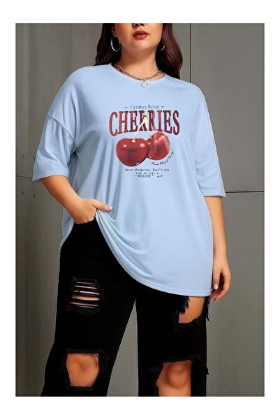 By Layina Cheries Cherry Printed Oversize Large Size T-Shirt