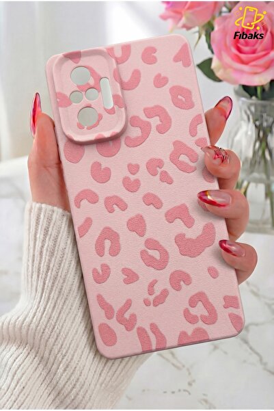 Fibaks Redmi Note 10 Pro Kılıf Pembe Leopar Şık Tasarımlı Premium İnce Soft S...