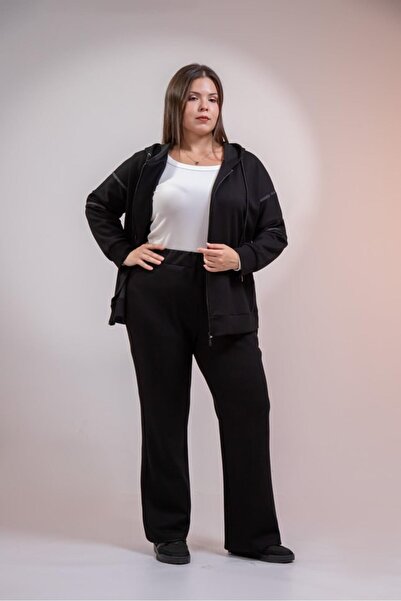 Roxxlen Women's Plus Size Grosgrain Detailed Bottom Sweatpants