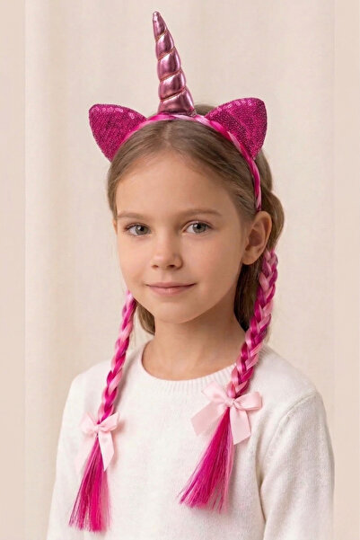 PETEK AKSESUAR Κοριτσίστικη κορδέλα μαλλιών με πλεκτό στέμμα μονόκερου