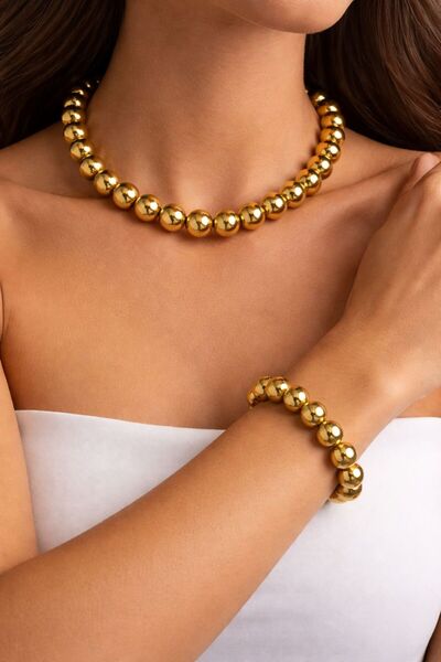 Arescollection LÜX PARLAK İNCİ KOLYE BİLEKLİK SET ( 14 MM )