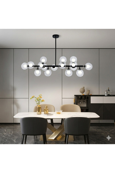 RFAN Chandelier, Model F070/16, With Shades, 16 X G9, Black