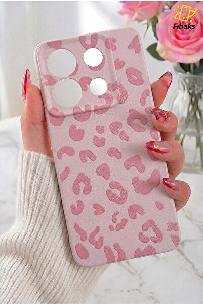 Fibaks Redmi Note 13 Pro 5G Kılıf Pembe Leopar Şık Tasarımlı Premium İnce Sof...