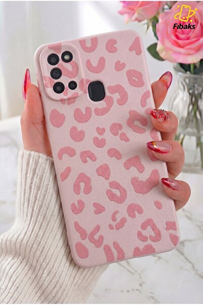 Fibaks Galaxy M31 Kılıf Pembe Leopar Şık Tasarımlı Premium İnce Soft Silikon