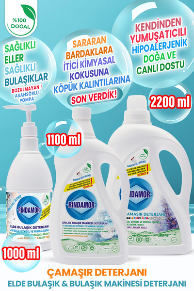 RINDAMOR %100 DOĞAL BİTKİSEL ELDE BULAŞIK-MAKİNE BULAŞIK-LAVANTA TÜM RENKLER ...