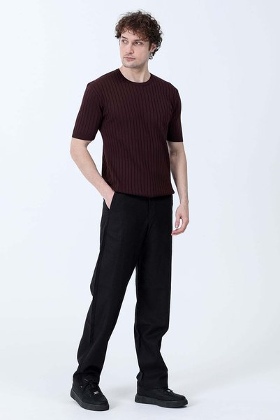 JB John Borners Men's Crew Neck Ribbed Knit T-Shirt Claret Red - 26Y 681