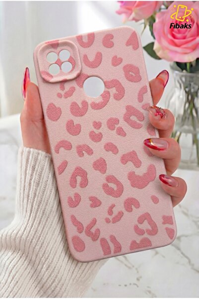 Fibaks Redmi 9C/10A Kılıf Pembe Leopar Şık Tasarımlı Premium İnce Soft Silikon