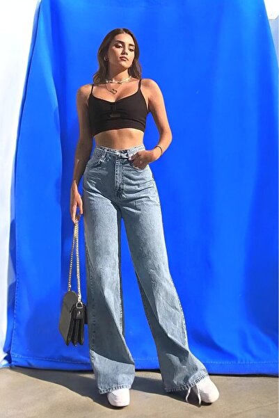 Livik Μπλε Παντελόνι Τζιν Χαλαρής Γραμμής με Φαρδιά Μπατζάκια Lycra Jean