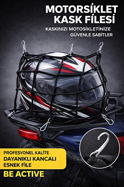 BE ACTİVE Motorsiklet Kask Filesi Kancalı Siyah
