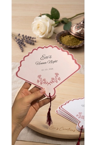 ZaiStudio Kişiye Özel İsimli Kına Gecesi / Bride To Be Yelpaze Davetiyesi - Ö...