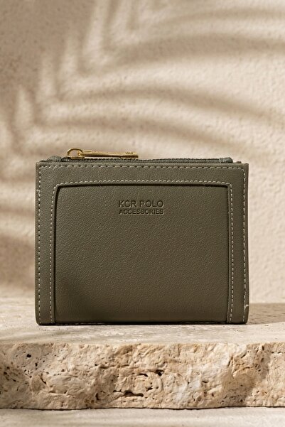 InStyle Γυναικείο πορτοφόλι χακί με λεπτομέρεια ραφής