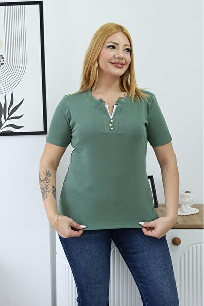 Siyezen Μπλουζάκι μεγάλου μεγέθους με διπλό λεπτομερές τελείωμα στο γιακά και...