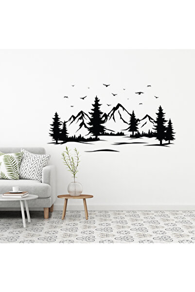MAXPIX - Mountain Wall Decal Sticker - Forest Trees, Mountains, Rocks, Waterfalls, Clouds, Stars, Sn