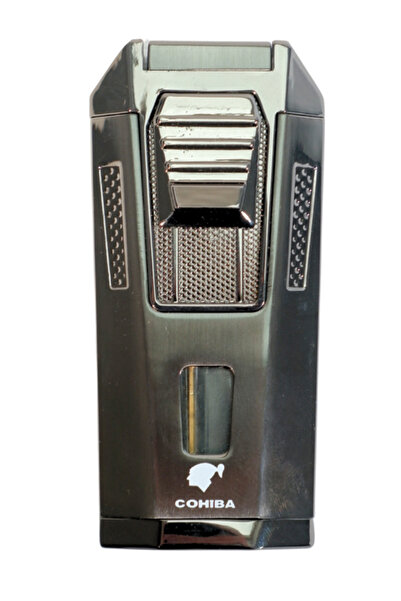 COHİBA Çift Torch Pürmüz Delicili Gunmetal Metal Puro Çakmağı