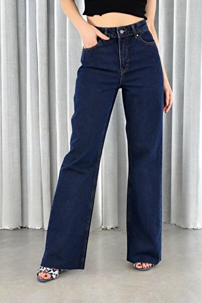 Livik Γυναικείο τζιν σκούρο μπλε με φαρδιά μπατζάκια, ελαστικό Lycra και ψηλό...