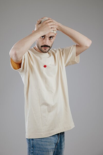 Snugface The Button Oversized Mens Tshirts, Beige, SF15-6BEI , Size-S
