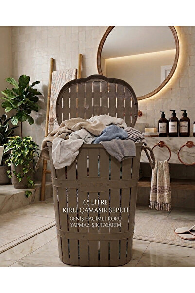 Buclee 65L Dekoratif Kapaklı Banyo Kirli Çamaşır Sepeti - Geniş Hacim ve Hası...