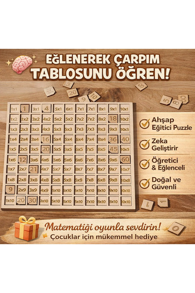 suncrafted Eğitici Ahşap Çarpım Tablosu Puzzle – Çocuklar İçin Zeka Geliştiri...