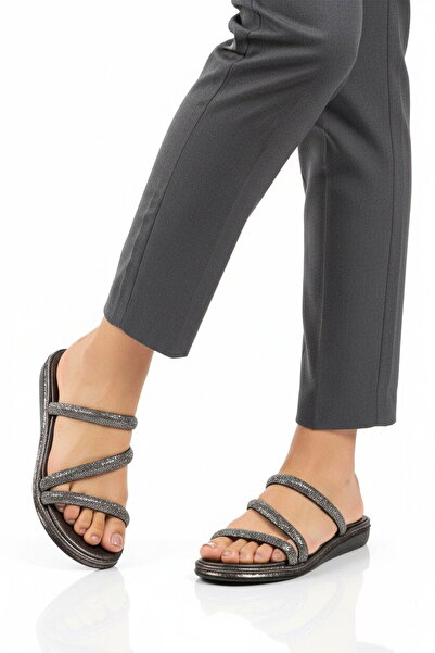 Aspor Platinum Stone Embellished Women's Flat Slippers