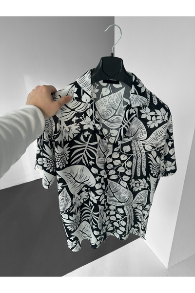 NO1 KONSEPT Черна риза с десен на листа Ефил Ефил Алачати