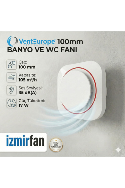 Venteurope Round 100 BD – 10’luk Sessiz Yuvarlak Banyo Aspiratörü