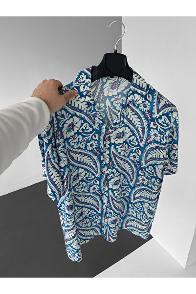 NO1 KONSEPT Μπλουζάκι Efil Efil Alaçatı με μπλε λουλούδια και σχέδιο σάλι