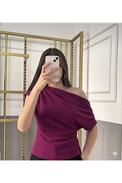 peri tower Drape/Ruched Detailed Draped Asymmetric Collar Knitted Crepe Fabri...