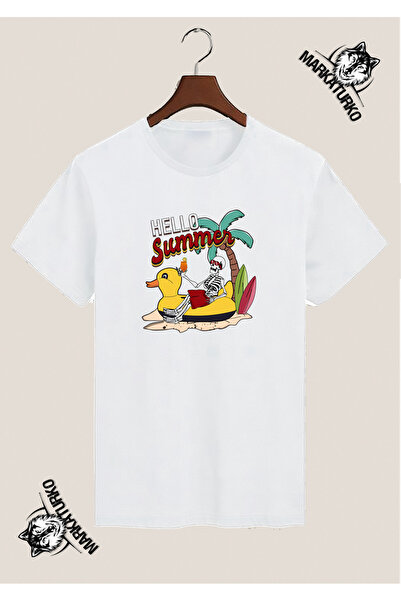 MarkaTurko Hello Summer Special Design Printed White T-Shirt