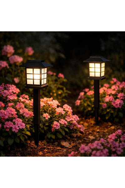 de Σετ 2 ηλιακών φωτιστικών LED κήπου, τύπου φαναριού, θερμό λευκό