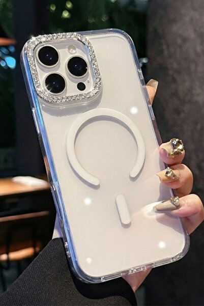 FABRON İphone 15 Pro Max Uyumlu Taşlı MagSafe Kılıf Kablosuz Şarj Destekli Re...
