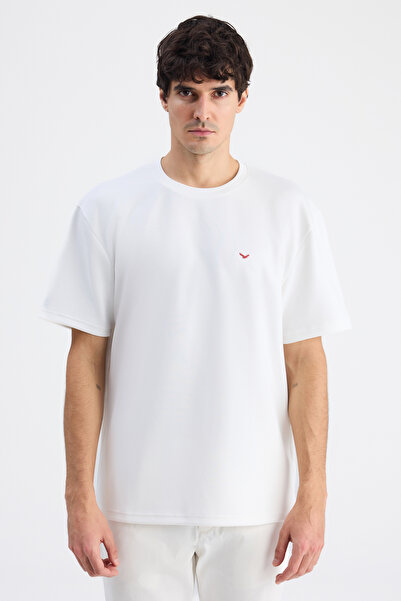 D'S Damat Μπλουζάκι Ds Damat Comfort Fit Ecru Crew Neck από βισκόζη