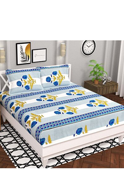 BSB HOME® Glace Cotton 180 TC Big Flower Printed Single Bedsheets with 1 King...