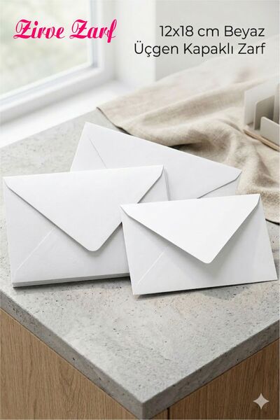 Zirve Zarf 12x18 cm 1.Hamur 80 grm. Üçgen Kapaklı Zarf (Düğün, Davetiye, Okul...