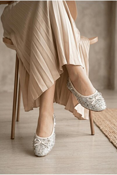 Oksit Eya Sparkling Sequin Embroidered Women's Ballerinas - Άνετα Γυναικεία Π...