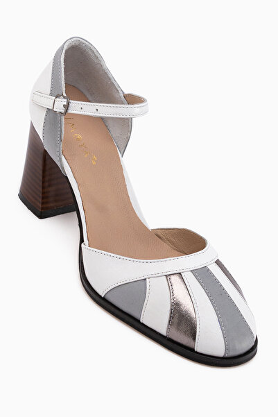 Limoya Γυναικεία πέδιλα με τακούνι Hira από γνήσιο δέρμα, λευκά, με κλειστό μ...