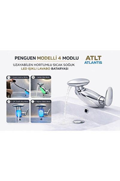 ATLT ATLANTİS PENGUEN MODELLİ LAVABO BATARYASI SICAK SOĞUK RENK DEĞİTİREN LED...