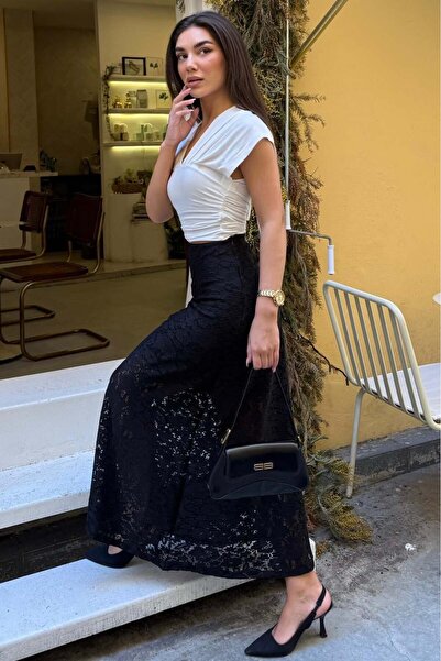 Madmext Μαύρη φούστα δαντέλας με φόδρα MG2731