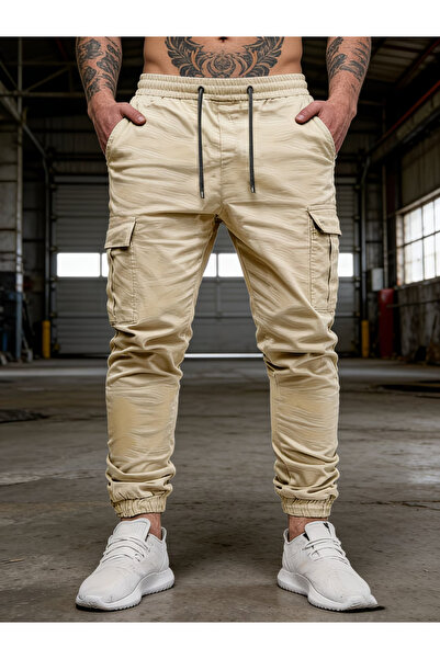 Wise&Go Store Ανδρικό παντελόνι Cargo με τσέπες, βαμβακερό, ελαστικό στα μπατ...
