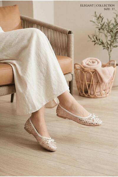 Oksit Eya Sparkling Sequin Embroidered Women's Ballerinas - Άνετα Γυναικεία Π...