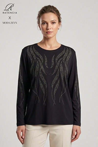 Ravencia Women's Spiral Stick Patterned Collar and Skirt, Stone Embroidered, ...