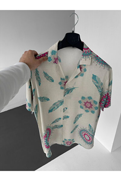 NO1 KONSEPT Екрю риза с десен на пера Ефил Ефил Алачати