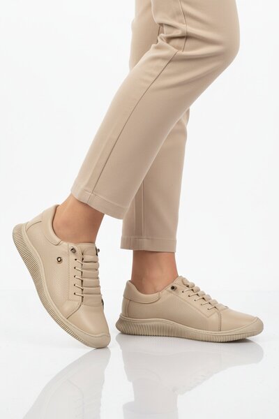 Aspor Beige Genuine Leather Women's Casual Shoes