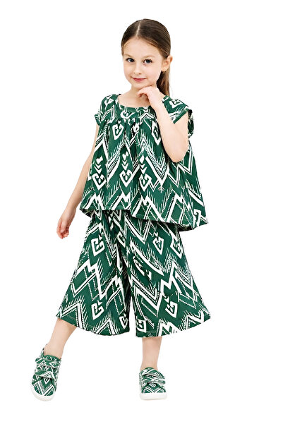 MODANINO Set pentru fete cu pantaloni capri largi și detalii cu imprimeu, vâr...